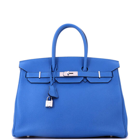Hermes Handbags - Hermes Birkin 35 Blue Clemence with Palladium Hardware